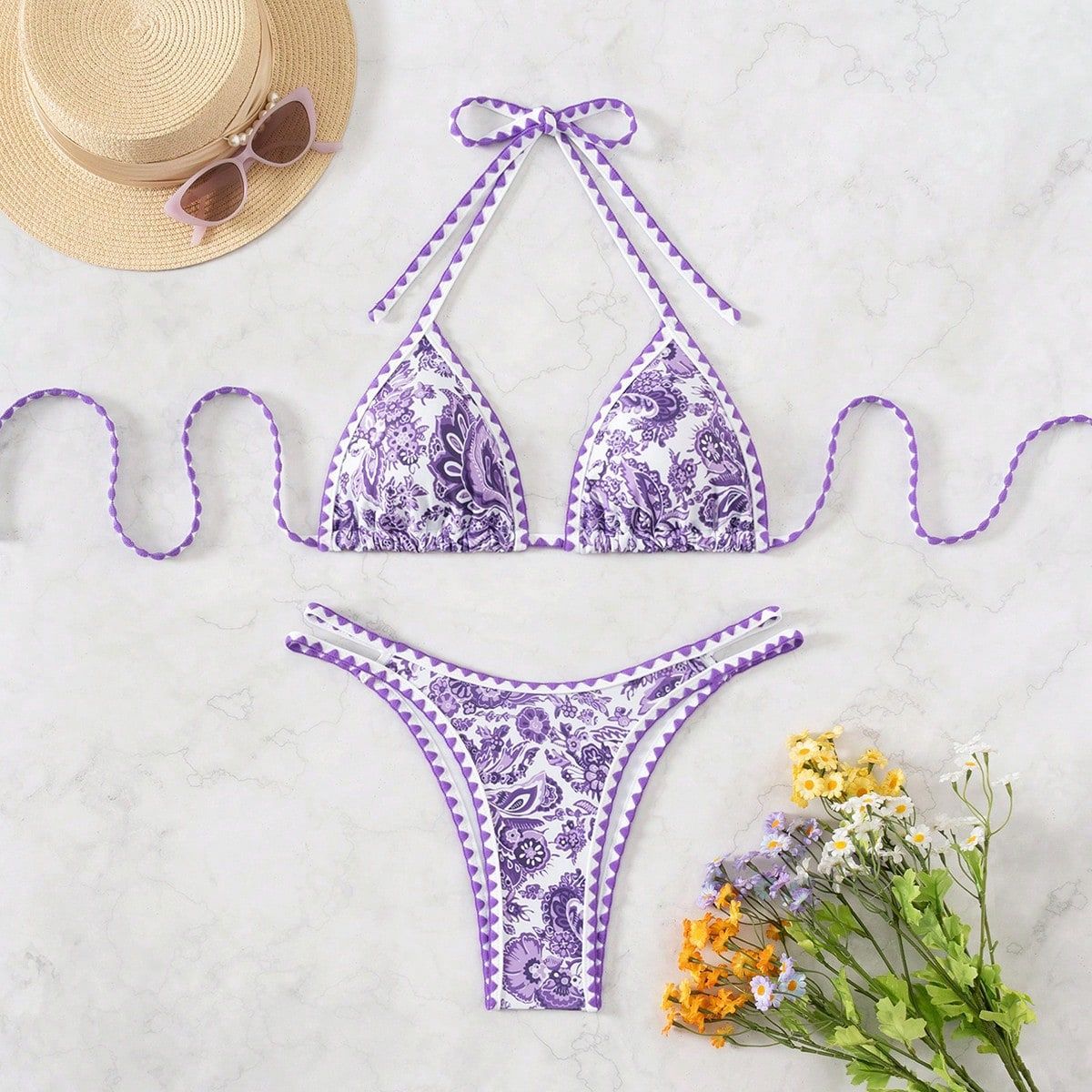 Printed Halterneck Sexy Bikini Two-Piece Swimsuit