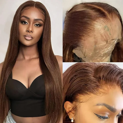 250% Density #4 Dark Brown 13x6 HD Lace Front Bone Straight Human Hair Wigs Chocolate Brown Straight Lace Frontal Wigs For Women