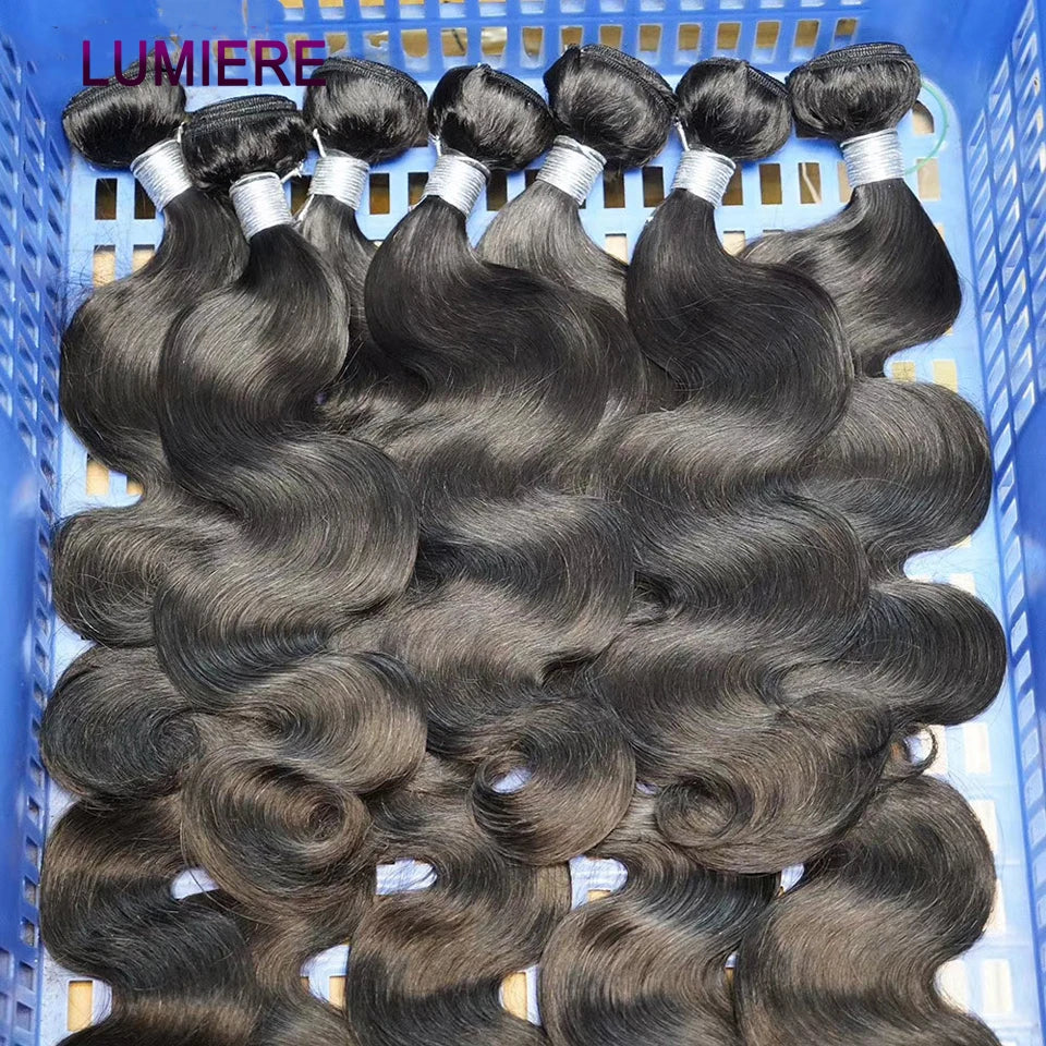Body Wave Human Hair Bundles with Closure Frontal 5x5 6x6 HD Transparent 100% Virgin Human Hair Weave 3/4 Bundles with Closure