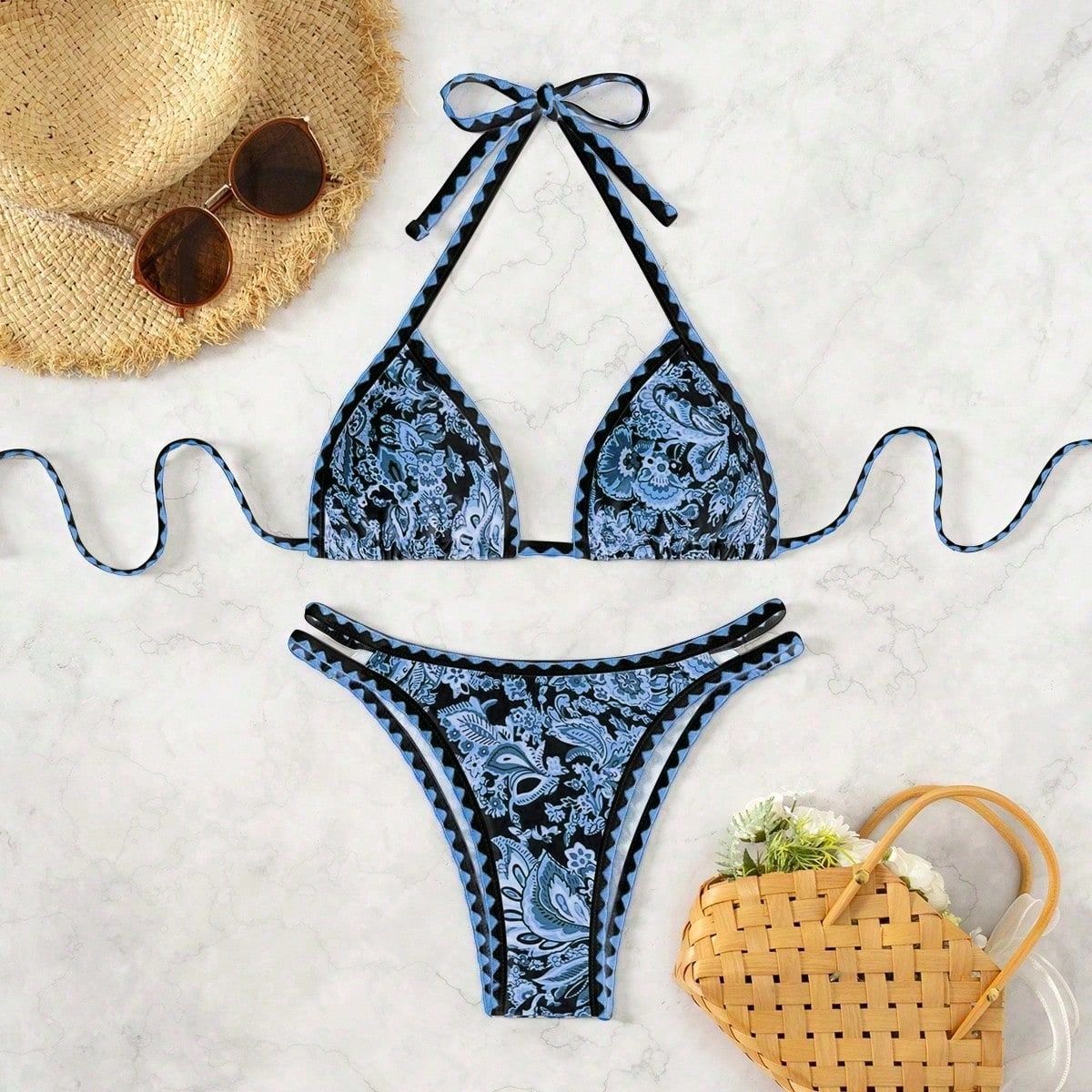 Printed Halterneck Sexy Bikini Two-Piece Swimsuit